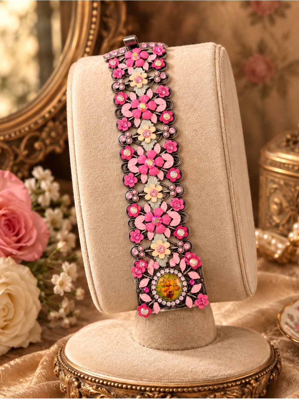 Vintage  pink wide bracelet Michael Morrison  signet MXO ,Silver collection